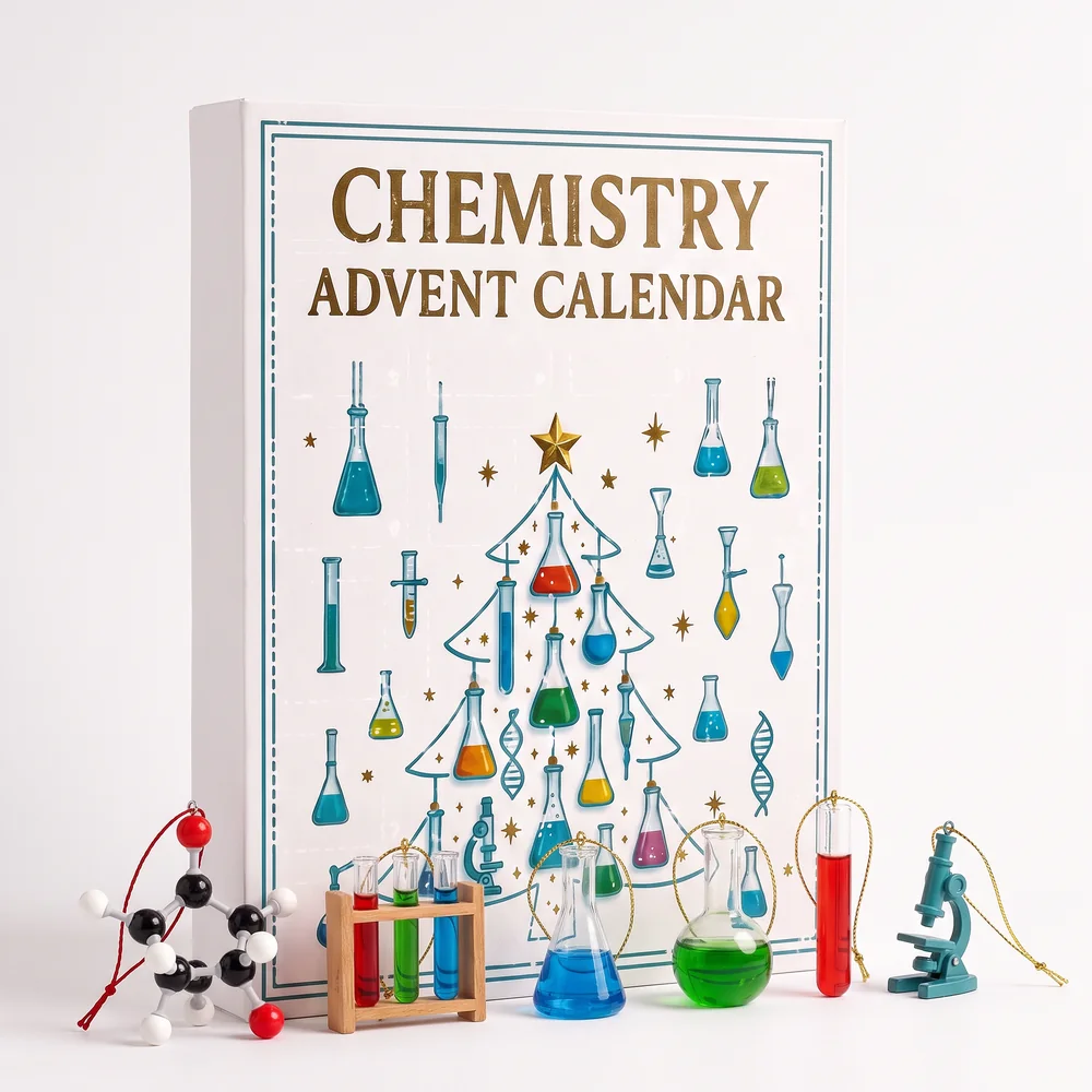 Labmas chemistry advent calendar with six mini lab ornaments